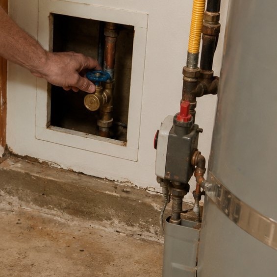 Water shutoff valve access panel and gas line in a Keizer home