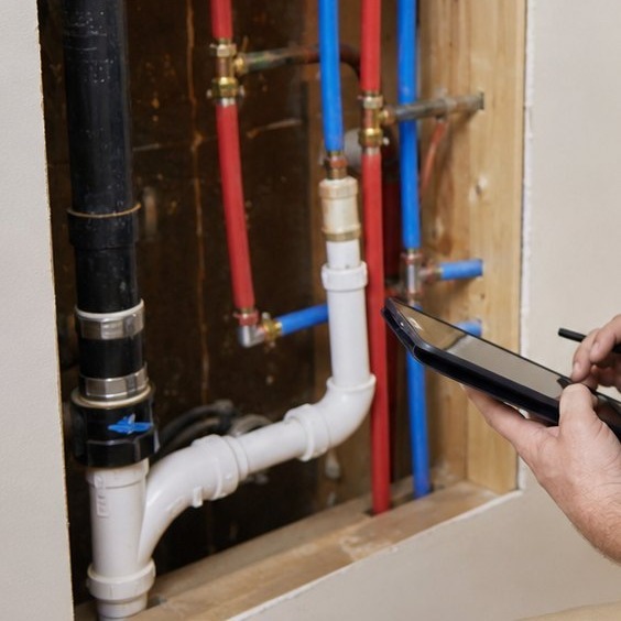 Supply and drain piping inside an open wall cavity